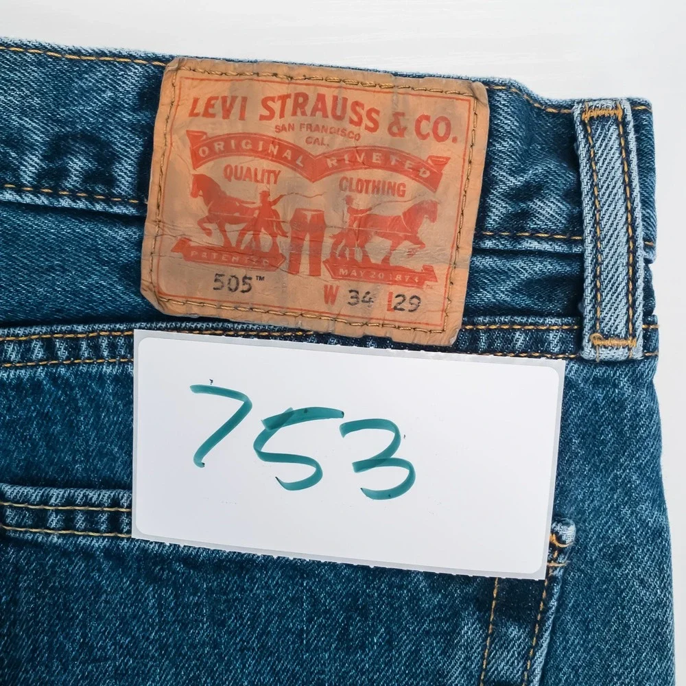 Levi's 505 Regular Fit Jeans Mens 34x29 Indigo Blue Straight Leg Cotton Denim